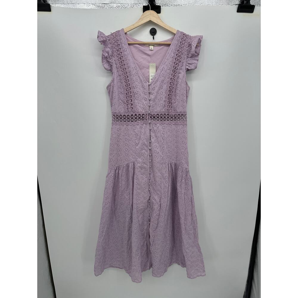 Miami Womens Lavender Purple Maxi Dress Size L‎ NWT Button Down Eyelet Coquette